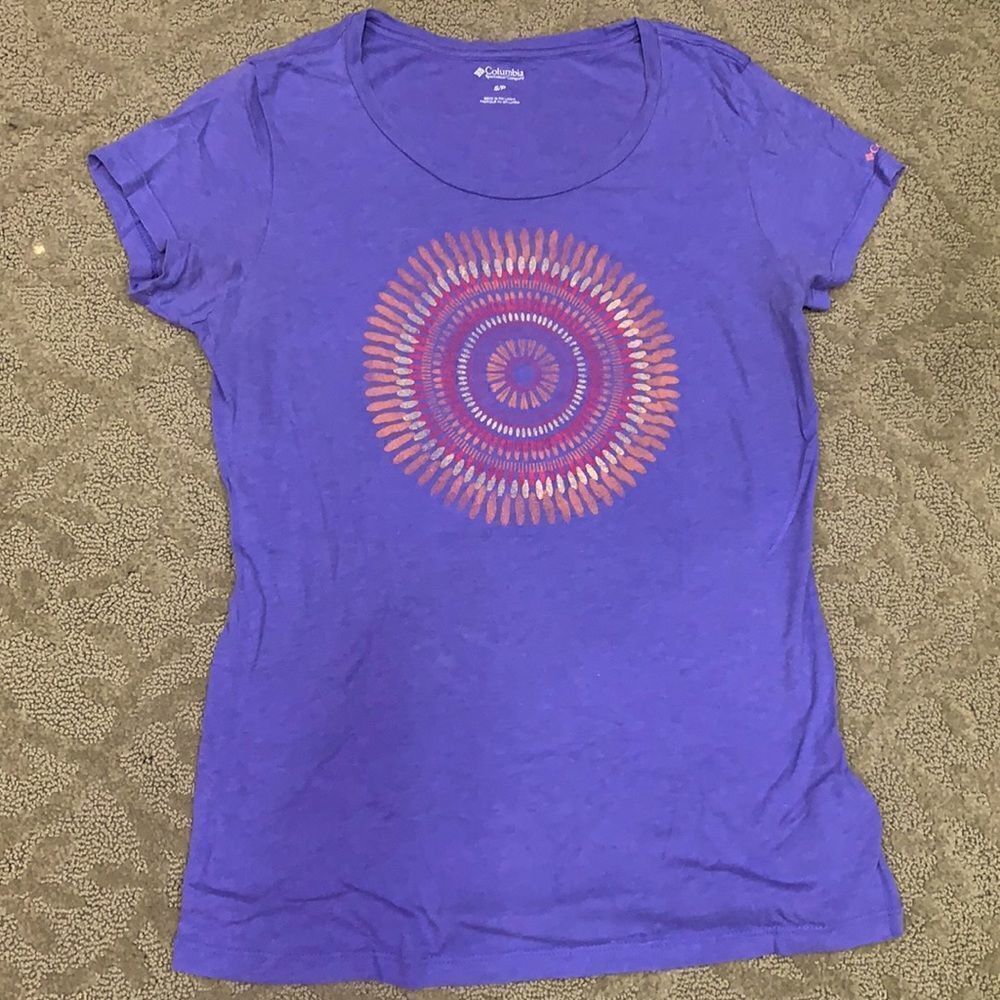 Super Soft, thin Ladies Columbia S/P Purple Graphic Tee Shirt - Picture 7 of 8